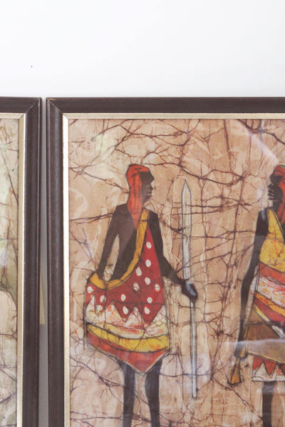 Vintage Batik Fabric Hand Painted Framed Wall Art