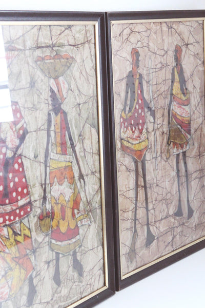 Vintage Batik Fabric Hand Painted Framed Wall Art