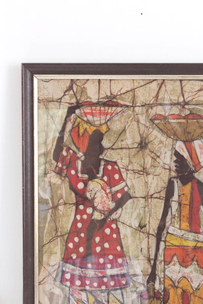 Vintage Batik Fabric Hand Painted Framed Wall Art