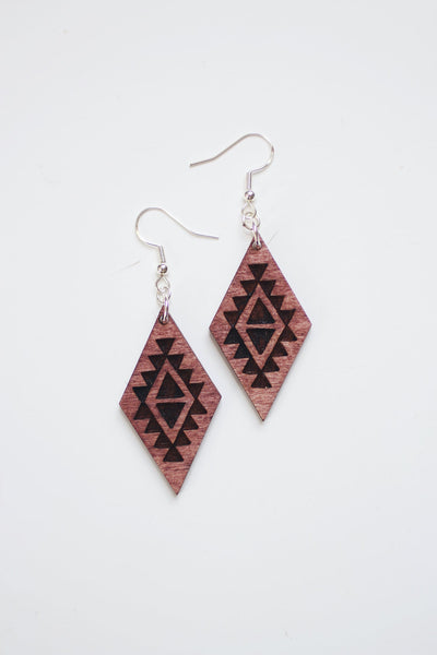 Southwest Engraved Boho Wood Earrings