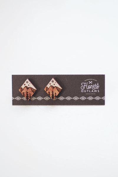 Diamond Mountain Scene Stud Earrings