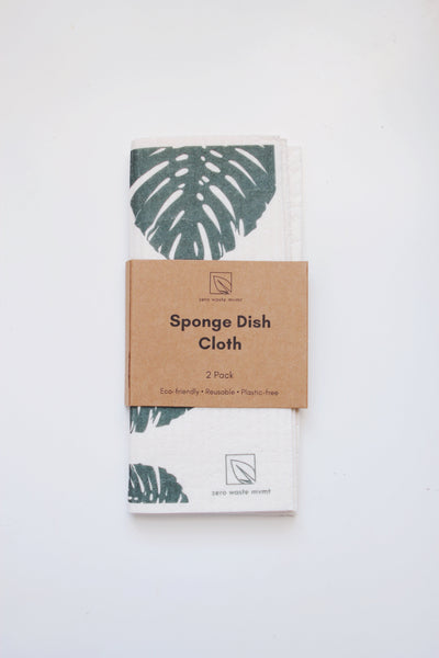 Eco Dishcloth 2 Pack - Swedish Dish Sponge - Monstera Print