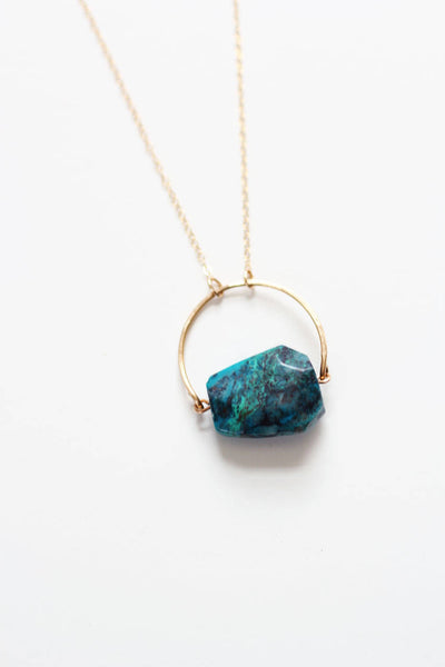 Arch Chrysocolla Turquoise Necklace | Chrysocolla Necklace | Blue Stone Necklace |  Green Stone Necklace | Gold Turquoise Jewelry