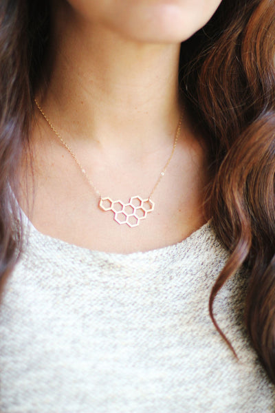 Honeycomb Necklace | Brass | 14k Gold Filled | Sterling Silver | Honey Comb Necklace