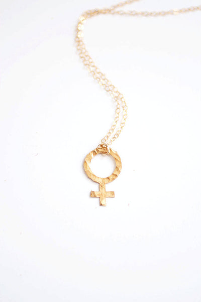 Female Sign Feminist Necklace | Brass Necklace | 14k Gold Fill Necklace | Sterling Silver Necklace | Female Symbol Necklace | Hammered