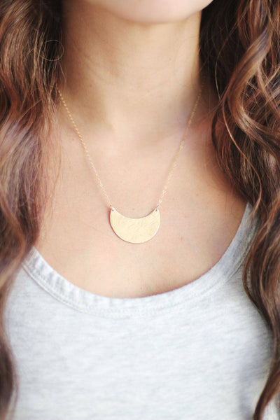 Hammered Crescent Moon Necklace | Brass Necklace | 14k Gold Filled Necklace | Sterling Silver Necklace | Crescent Necklace