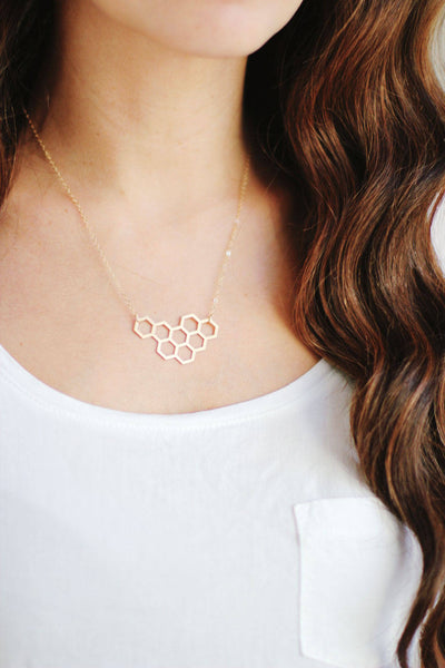 Honeycomb Necklace | Brass | 14k Gold Filled | Sterling Silver | Honey Comb Necklace