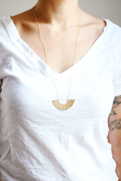 Hammered Half Moon Rainbow Necklace | Half Moon Necklace | Gold Half Moon | Sterling Half Moon | Long Geometric Necklace | Half Circle