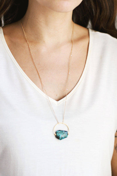 Arch Chrysocolla Turquoise Necklace | Chrysocolla Necklace | Blue Stone Necklace |  Green Stone Necklace | Gold Turquoise Jewelry