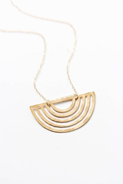 Half Moon Rainbow Necklace | Brass Necklace | Long Necklace | Geometric Necklace | Half Moon Necklace | Sterling Silver | Hammered Necklace