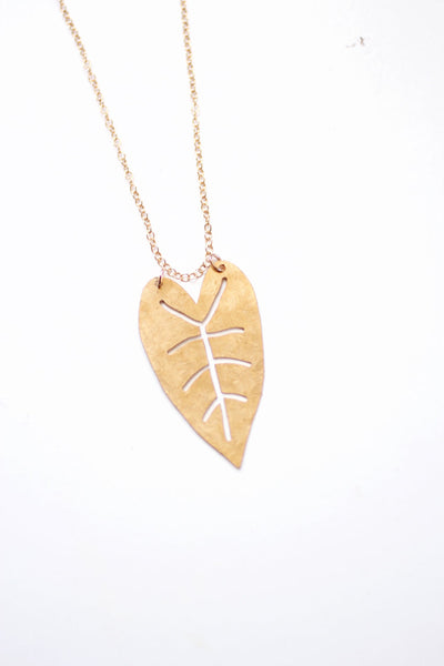 Heart Leaf Necklace | Tropical Necklace | Nature Necklace | Long Necklace | Brass Necklace | Nature Jewelry | Plant Jewelry | Plant Necklace