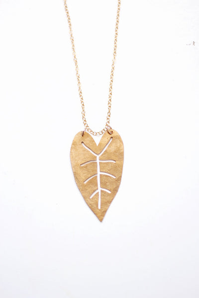 Heart Leaf Necklace | Tropical Necklace | Nature Necklace | Long Necklace | Brass Necklace | Nature Jewelry | Plant Jewelry | Plant Necklace