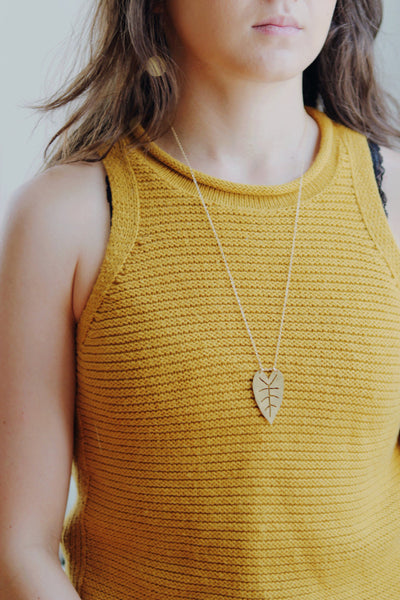 Heart Leaf Necklace | Tropical Necklace | Nature Necklace | Long Necklace | Brass Necklace | Nature Jewelry | Plant Jewelry | Plant Necklace
