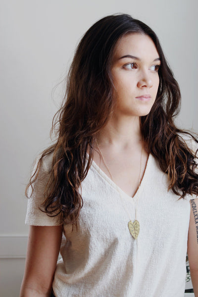Heart Leaf Necklace | Tropical Necklace | Nature Necklace | Long Necklace | Brass Necklace | Nature Jewelry | Plant Jewelry | Plant Necklace