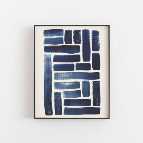 Blue Strokes Pattern Wall Art Print  | Watercolor Art | Geometric Art | Pattern Art | Indigo Art | Blue Art | 5x7 8x10 11x14