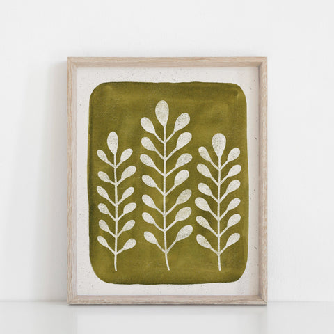 Mod Ferns Wall Art Print - Green | Nature Art | Watercolor Art | Green Art | Leaves Art | Block Print | Botanical | 5x7 8x10 11x14