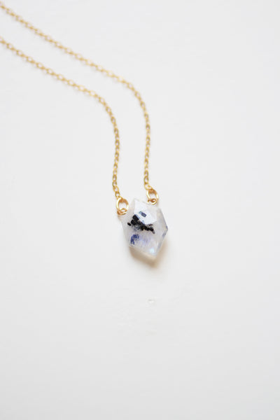 Hexagon Moonstone Necklace | Moonstone Jewelry | 14k Gold Fill Necklace | Sterling Silver | Gemstone Necklace | Stone Necklace