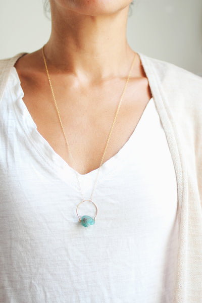Arch Apatite Raw Crystal Necklace |  Blue Stone Necklace | Raw Stone Necklace | Gold Apatite Necklace | Raw Stone Jewelry | Apatite Jewelry