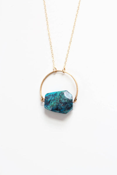 Arch Chrysocolla Turquoise Necklace | Chrysocolla Necklace | Blue Stone Necklace |  Green Stone Necklace | Gold Turquoise Jewelry