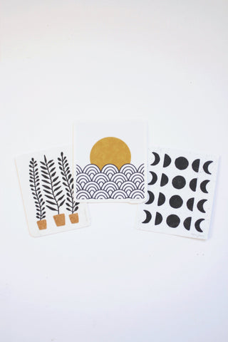 Sun + Waves, Potted Fern, Moon phases Sticker Pack 