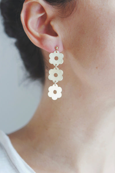 Triple Daisy Flower Earrings
