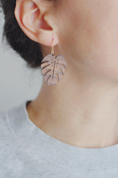 Monstera Leaf Wood Earrings | Leaf Earrings | Plant Earrings | Minimalist Earrings | Modern Jewelry | Wood Earrings