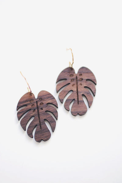 Monstera Leaf Wood Earrings | Leaf Earrings | Plant Earrings | Minimalist Earrings | Modern Jewelry | Wood Earrings