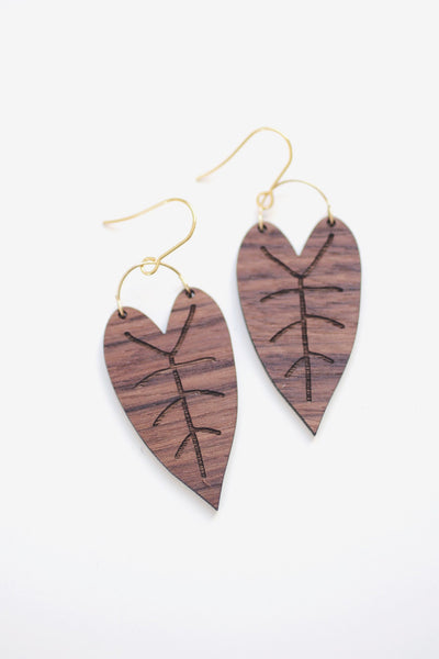 Heart Leaf Wood Earrings | Leaf Earrings | Minimalist Earrings | Modern Jewelry | Wood Earrings | Plant Jewelry