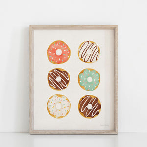 Donuts Watercolor Wall Art Print | Minimalist Art | Modern Art | Watercolor Art | Food Art | BakeryArt | Dessert Art | 5x7 8x10 11x14
