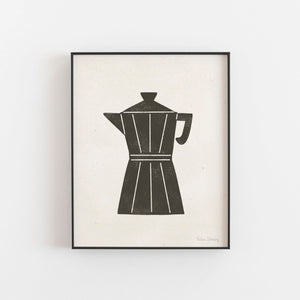 Coffee Pot Black Cream Art Print | Coffee Art | Kitchen Art | Watercolor Art | Minimalist Art | 5x7 8x10 11x14 12x16 16x20 18x24