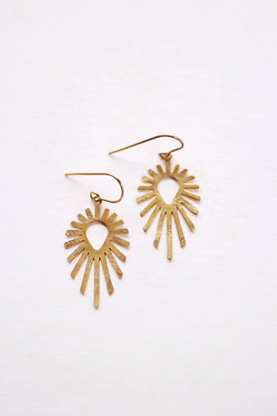 Teardrop Sun Burst Earrings | Drop Earrings | Hammered Earrings | Minimalist Earrings | Moon Earrings | Modern Jewelry | Brass Earrings