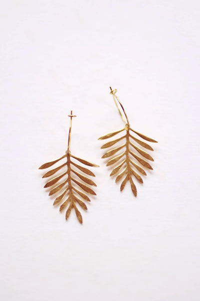 Hammered Palm Leaf Earrings | Drop Earrings | Hammered Earrings | Minimalist Earrings | Leaf Earrings | Modern Jewelry | Brass Earrings