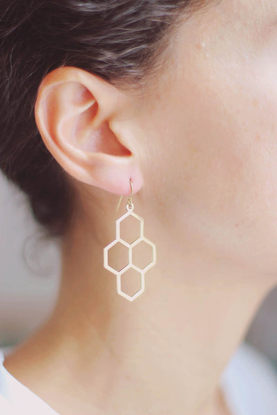 Hammered Honeycomb Earrings | Drop Earrings | Hammered Earrings | Minimalist Earrings | Honeycomb Earrings | Modern Jewelry | Brass Earrings