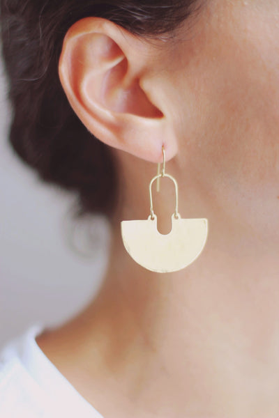 Half Moon Drop Earrings | Drop Earrings | Hammered Earrings | Minimalist Earrings | Moon Earrings | Modern Jewelry | Brass Earrings