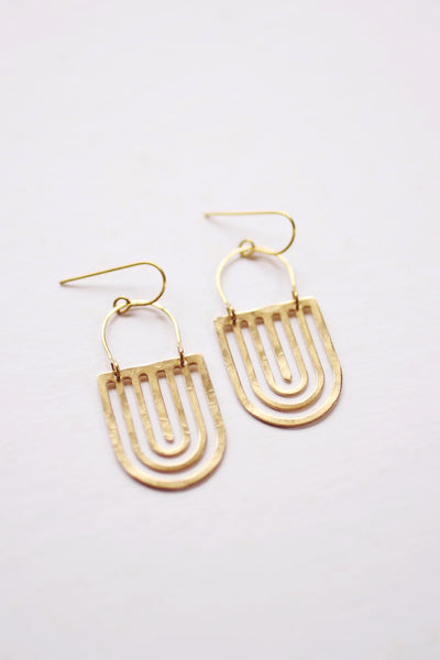 Rainbow Tab Arch Earrings | Drop Earrings | Hammered Earrings | Minimalist Earrings | Rainbow Earrings | Modern Jewelry | Brass Earrings