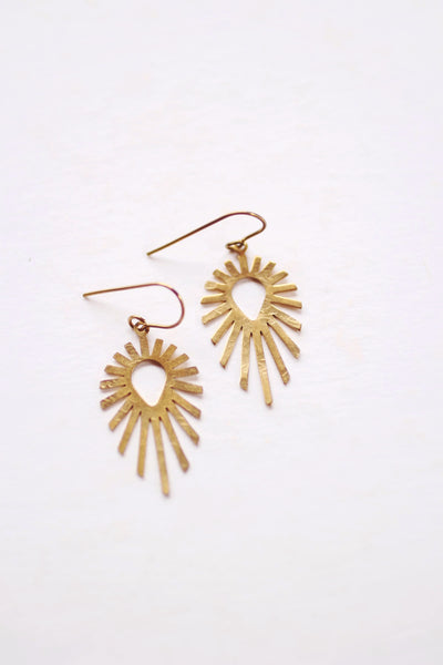Teardrop Sun Burst Earrings | Drop Earrings | Hammered Earrings | Minimalist Earrings | Moon Earrings | Modern Jewelry | Brass Earrings