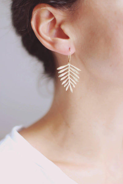 Hammered Palm Leaf Earrings | Drop Earrings | Hammered Earrings | Minimalist Earrings | Leaf Earrings | Modern Jewelry | Brass Earrings