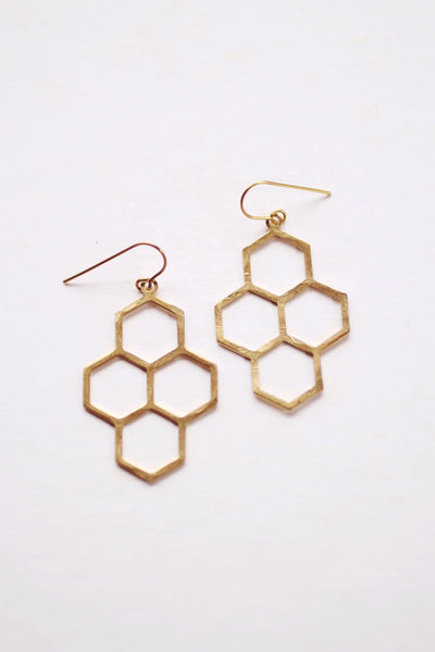 Hammered Honeycomb Earrings | Drop Earrings | Hammered Earrings | Minimalist Earrings | Honeycomb Earrings | Modern Jewelry | Brass Earrings