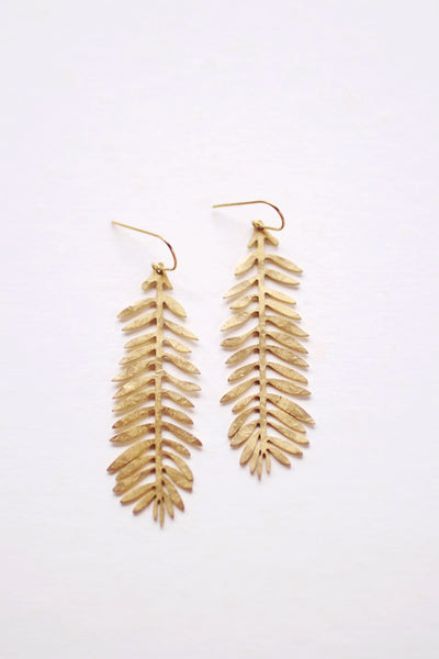 Hammered Long Branch Earrings | Drop Earrings | Hammered Earrings | Minimalist Earrings | Dangle Earrings | Modern Jewelry | Brass Earrings
