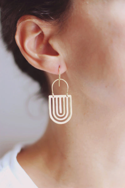 Rainbow Tab Arch Earrings | Drop Earrings | Hammered Earrings | Minimalist Earrings | Rainbow Earrings | Modern Jewelry | Brass Earrings