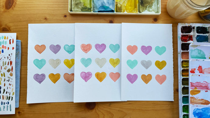 Exploring Paint Mediums - Candy Heart Painting in Gouache, Watercolor + Acryla Gouache