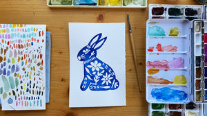 Painting Using Masking Fluid and Watercolor or Gouache - Floral Rabbit