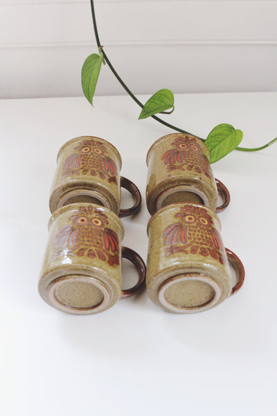 Vintage Coffee Mug - Speckled Owl Stoneware Green