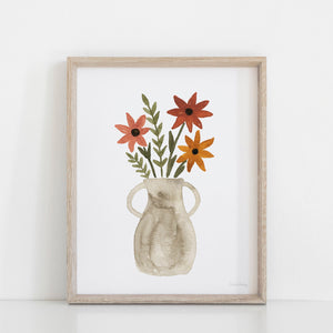 Watercolor Stone Vase Flowers Wall Art Print | Watercolor Art Print | Botanical Art | Nature Art | Flowers Art | Boho Art | 5x7 8x10 11x14