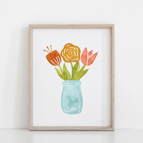 Watercolor Glass Jar Flowers Wall Art Print | Watercolor Art Print | Botanical Art | Nature Art | Flowers Art | Boho Art | 5x7 8x10 11x14