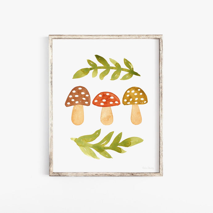 Mushroom + Branches Wall Art Print | Watercolor Art Print | Mushroom Art | Nature Art | Childrens Art | Cottagecore | 5x7 8x10 11x14