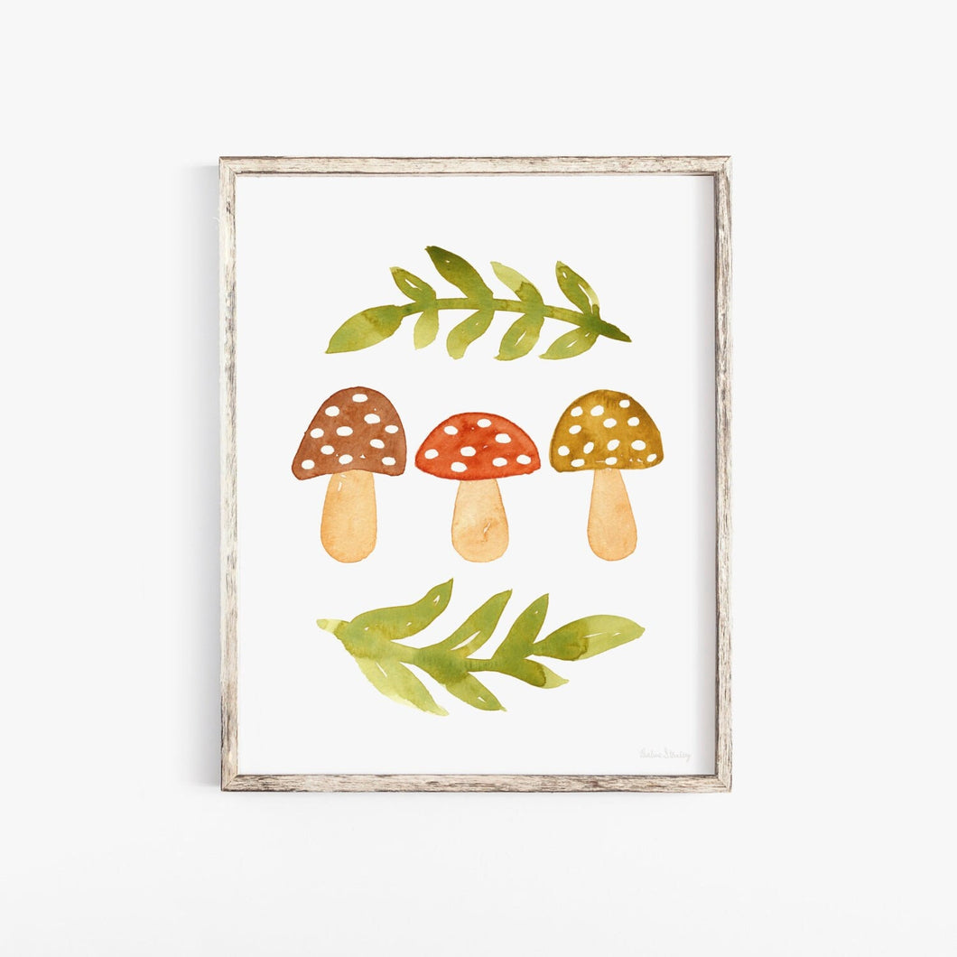 Mushroom + Branches Wall Art Print | Watercolor Art Print | Mushroom Art | Nature Art | Childrens Art | Cottagecore | 5x7 8x10 11x14