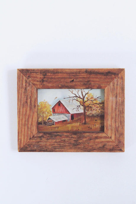 Vintage Wall Art Framed - Barn Landscape Oil Painting | Vintage Painting | Vintage Art Framed | Midwest Art | Landscape Art | Folk Art