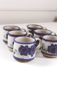 Vintage Espresso Mugs - Speckled Blue Flower Stoneware Set | Vintage Mug | Vintage Flower Mug | Vintage Stoneware | 60s Mug | Speckled Mug