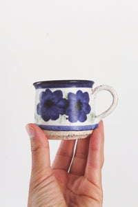 Vintage Espresso Mugs - Speckled Blue Flower Stoneware Set | Vintage Mug | Vintage Flower Mug | Vintage Stoneware | 60s Mug | Speckled Mug